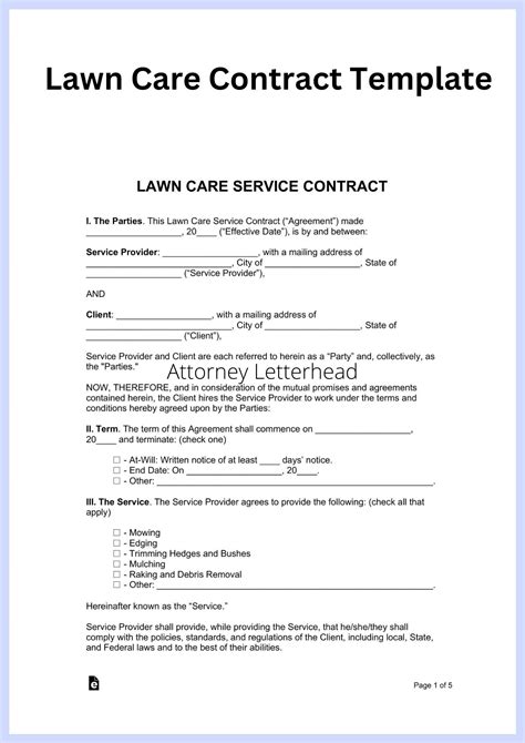 Sample Printable Lawn Care Contract Forms Template 2023