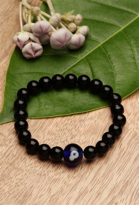 Black Bead Evil Eye Adjustable Bracelet – SAAGAH
