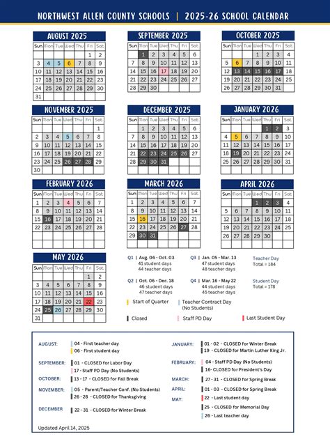 NORTHWEST ALLEN COUNTY SCHOOLS Calendar 25-26 Revised [pdf] - EduCounty