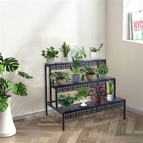 Buy 3 Tier Heavy Duty Metal Ladder Plant Stand, Garden Display Shelf ...