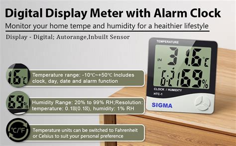 SIGMA Make Digital Temperature Humidity Time Display Meter with Alarm ...