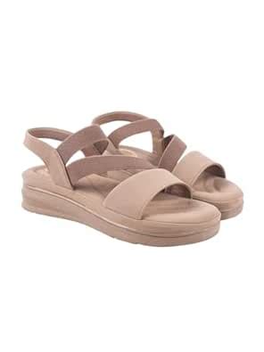 Buy Shoetopia Women's Comfortable Beige Sandals with Elastic Straps ...