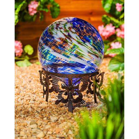 Arlmont & Co. Cylin Blue and Green Swirl Glass Gazing Ball & Reviews ...