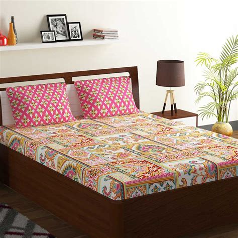 Bombay Dyeing Yellow Abstract Floral 180 TC Cotton Double 1 Bedsheet ...