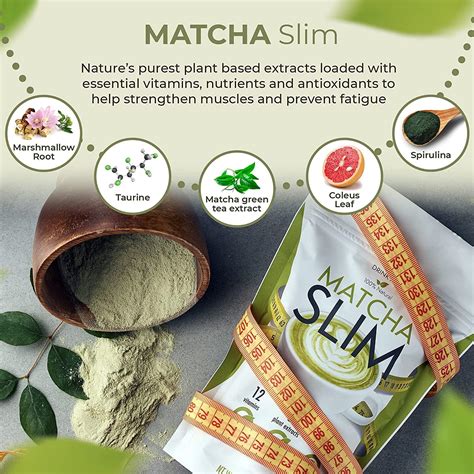 Matcha Slim Energy Drink Mix Powder with Taurine & Spirulina - 3.53oz Sugar-Free Green Tea ...