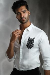 Buy White Cotton Embroidery Small Owl Shirt For Men by Sanjana Reddy ...