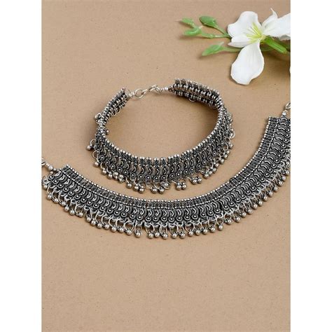 Buy Silvermerc Designs Oxidised German Silver Ghungroo Anklets With ...