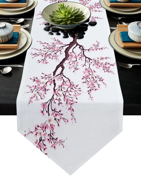 Table Runners Cherry Blossoms Pink Butterfly Tree Flower Modern Table ...