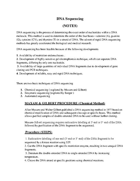 DNA Sequencing - DNA Sequencing (NOTES) DNA sequencing is the process ...