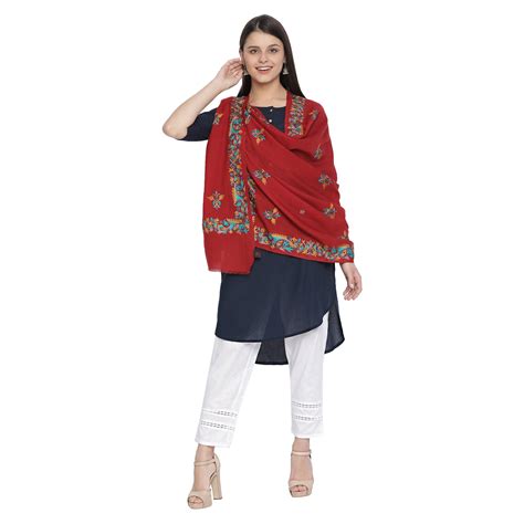 Buy Embroidery Maroon Woolen Shawl Online | Shingora