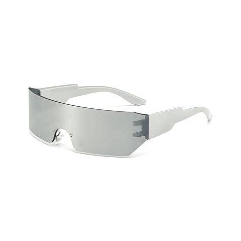 Futuristic Series Shield Sunglasses - Silver Frame Silver Mirrored Len ...