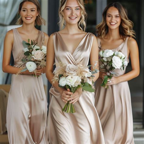Champagne beige & gold wedding | Champagne gold bridesmaid dresses, Champagne bridesmaid dresses ...