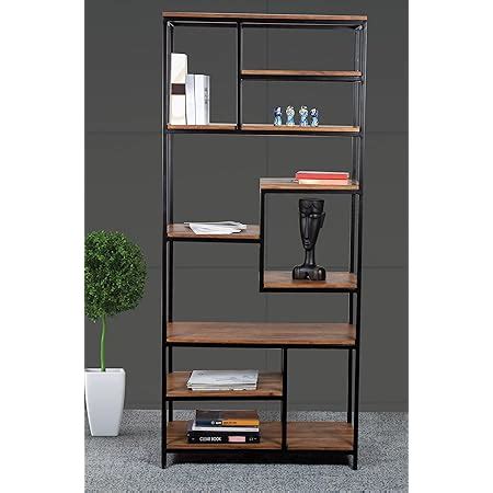 RJKART Solid Acacia Wood Book Shelf Metal Frame Book Case Display Unit ...