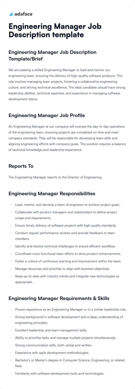 Image result for Engineering Manager Job Description Examples