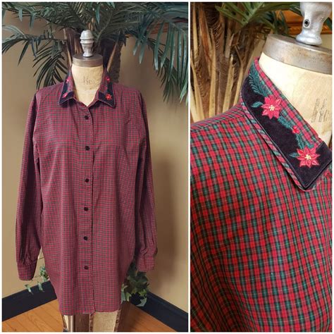 Vintage Christmas Plaid Shirt Long Sleeve Button up KAREN SCOTT ...