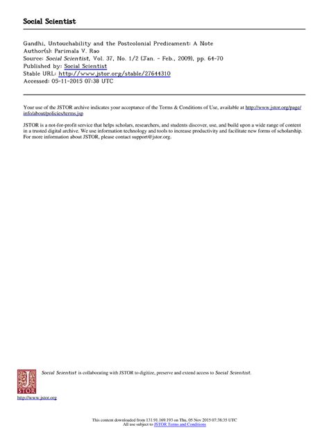 Gandhi, Untouchability and the Postcolonial Predicament a note - Social ...