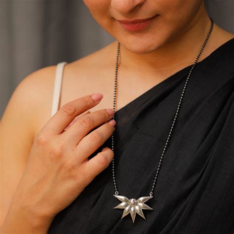 Silver Flower Mangalsutra by House of Aadyaa | Handmade 92.5 Silver Jewelry