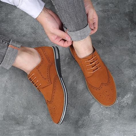 Men's Orange Brogue Oxfords - Comfort Sport Sole Leather Shoes for ...