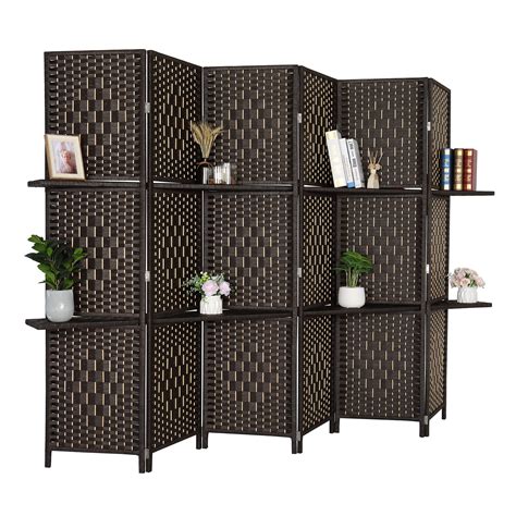 Buy Bonnlo 6ft Tall Rattan Room Divider Folding Privacy Screen with 2 ...