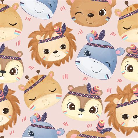 Animais fofinhos em padrão uniforme | Vetor Premium