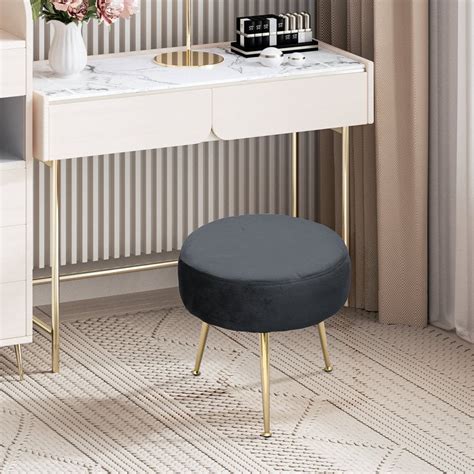 Designer Royal Black Velvet Vanity Seat with Sturdy Golden Legs ...