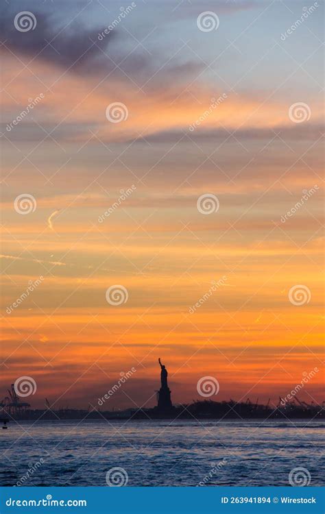 Silhouette Of Statue Of Liberty Over Dramatic Full Moon, New York, USA Editorial Image ...