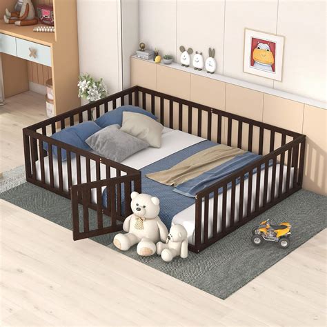 Amazon.com: Harper & Bright Designs Queen Size Floor Bed with Rails ...