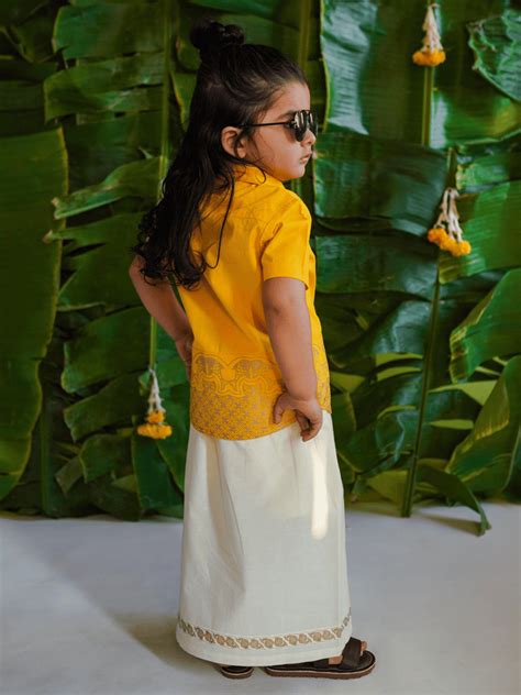 Boys Mundu Dhoti Shirt Set-Yellow– Peonyy Kids
