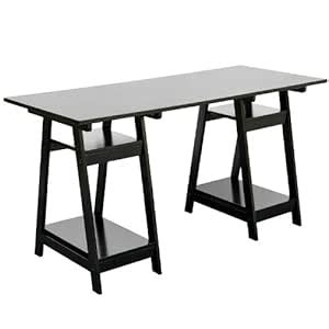 HomCom Modern Trestle Writing Table / Computer Desk - Black : Amazon.in
