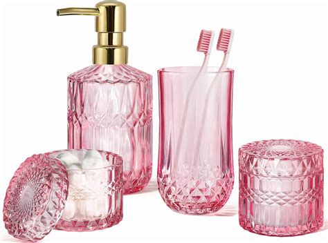 Amazon.com: Haturi Pink Bathroom Accessories Set, 4 Pcs Glass Bathroom ...
