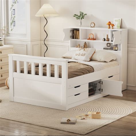 LOVMOR Twin Size Captain Platform Bed Frame with Storage Bookcases and ...