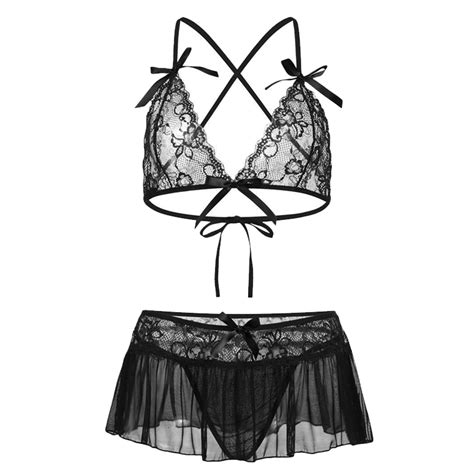 Buy BELLEVINO Women's Mini Chemise G-String Baby Doll Lingerie Set Net ...