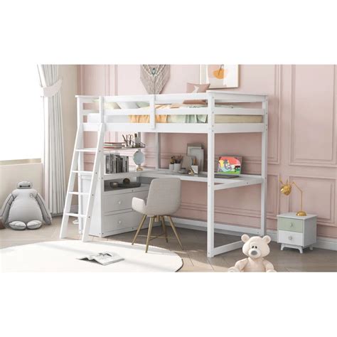 ADOUER WOOD Solid Sheesham Wood Bunk Bed with Integrated Study Table ...