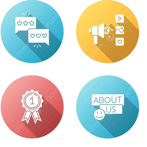 Set Of Flat Design Glyph Icons With Long Shadows For Social Media In ...