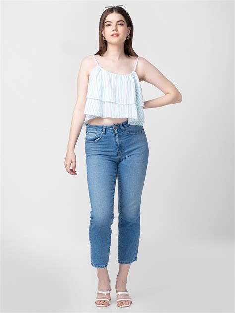 Spykar Women White Cotton Sleeveless Crop Top - wshst1bc017white