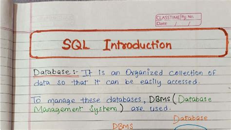 SQL Handwritten Notes: Introduction to Database Concepts - Studocu