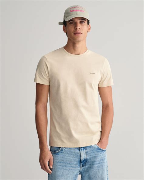 Shop Gant Men Beige Solid Round Neck Short Sleeves T-Shirt Online ...