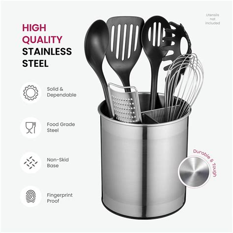Extra Large Stainless Steel Kitchen Utensil Pot - 360° Rotating Utensil ...