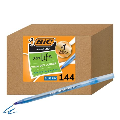 BIC Round Stic Xtra Life Ballpoint Pen, Medium Point (1.0mm), Blue ...
