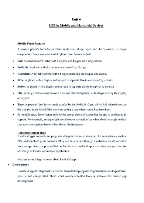 Unit 6: HCI Principles for Mobile & Handheld Devices Exploration - Studocu