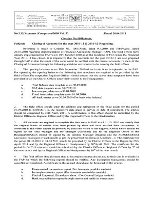 Fillable Online fci gov Circular for Closing of Accounts1081 - fci gov ...