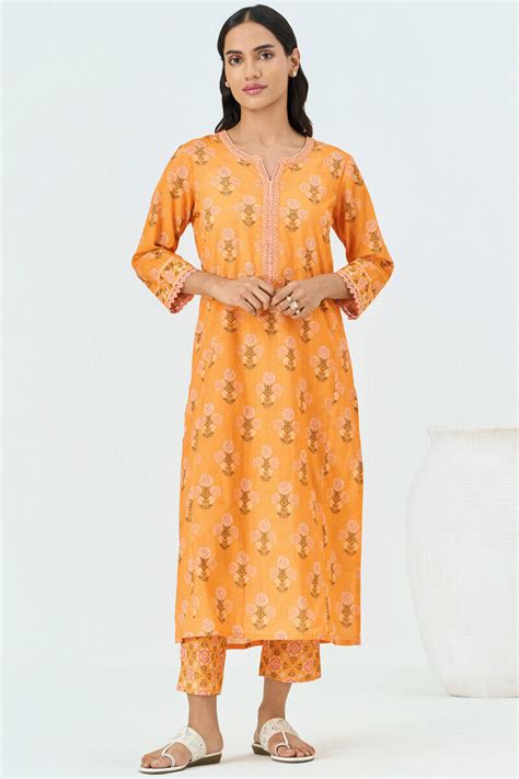 Buy Yellow Printed Straight Cotton Kurta for Women | Daily Wear Kurta ...