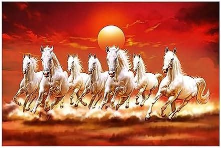 SAF paintings UV Textured 7 Running Horses Vastu Framed Painting (34 cm ...