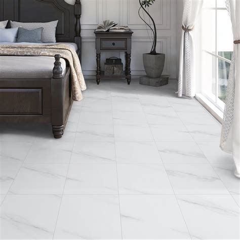 Lxcreat White and Grey Marble Vinyl Flooring, Peel and Stick Floor Tile ...
