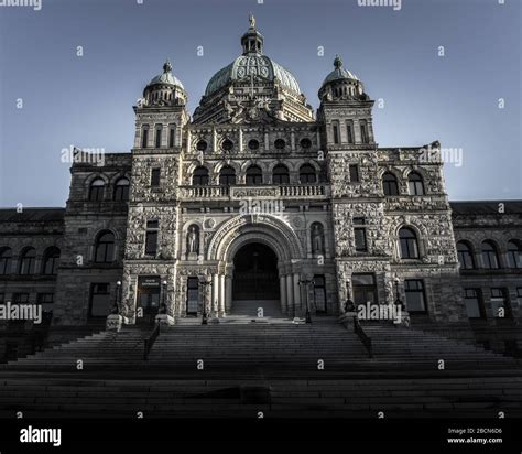 British Columbia Parliament building in majestic Victoria inner harbor ...