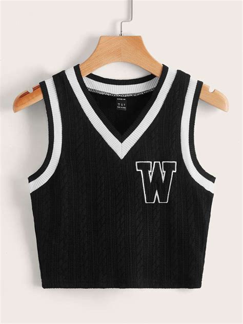 SHEIN Qutie Contrast Trim Letter Embroidered Tank Top | SHEIN USA