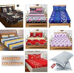 Pringle Home 200 GSM with 144 TC Cotton Double Bedsheets Combo Pack of ...
