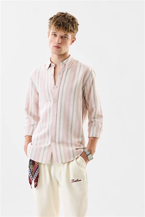 Buy Men's Pink Stripes Slim Fit Linen Shirt Online | Snitch – SNITCH