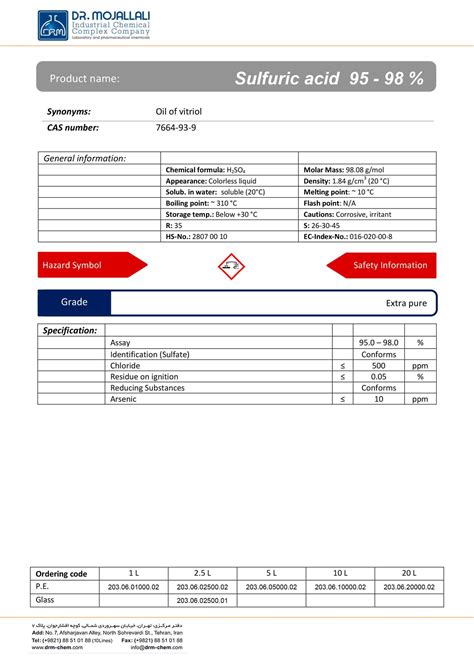 Sulfuric acid 95 – 98 % – DRM CHEM