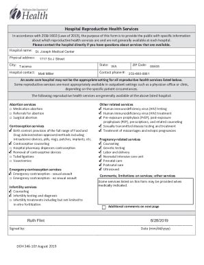 Fillable Online St Joseph Hospital Reproductive Health Services Form ...